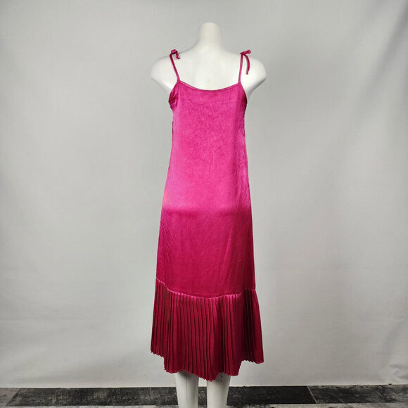 Vintage C.J. Selections Pink Silky Pleated Midi Slip Dress Size 7/8 - Picture 7 of 9